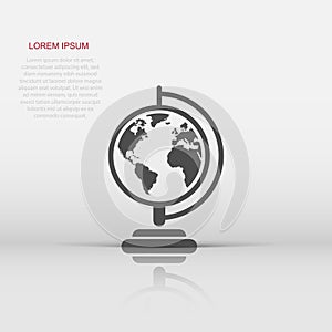 Globe world map vector icon. Round earth flat vector illustration. Planet business concept pictogram on white background