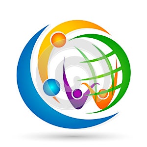 Globe world People Diversity union team work social community wellness celebration group work concept symbol logo icon