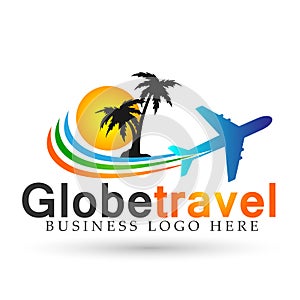 Globe world Travel beach summer logo icon element vector on white background