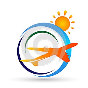 Globe world Travel people sun logo icon element vector on white background