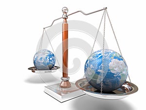 Globes on balance scale