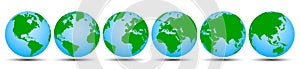 Globes with continents in different variations - vector