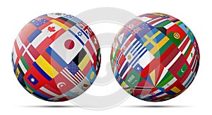Globes made of flags, two ones. Vector illustration