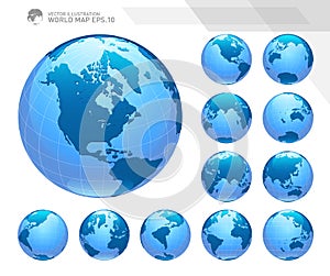 Globes showing earth with all continents. Digital world globe vector. Dotted world map vector.