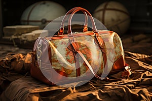 Globetrotter s laundry, travel themed bag adorned with world map print photo