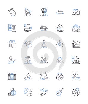 Globetrotting enthusiasts line icons collection. Travel, Adventure, Exploring, Cultural, Wanderlust, Nomadic, Expedition