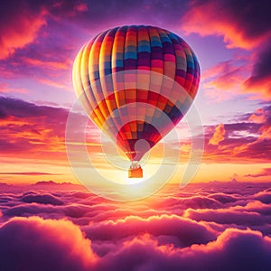 Globo AerostÃ¡tico Colorido Aventura Cielo Atardecer Espera photo