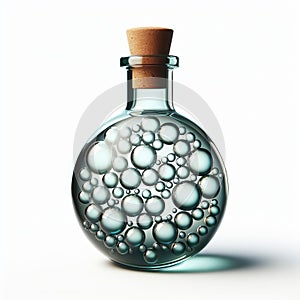 Globular, glass bottle of wine with a cork closure, close up, i photo