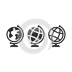 Globus black vector icon. Planet earth globe symbol.