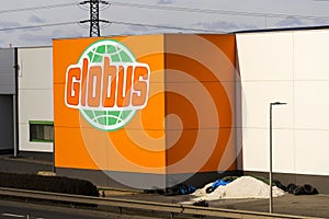 Globus hypermarket company logo in front of store on February 25, 2017 in Prague, Czech republic