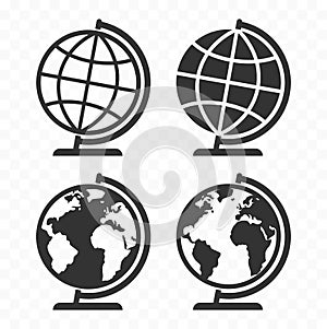 Globus web icon set. Planet Earth globe symbols.