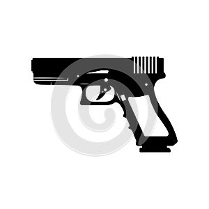 Glock 17 Handgun Silhouette. Black and White Icon Design Elements on Isolated White Background