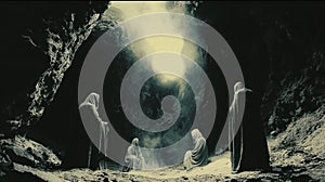 Gloomy cave scene with figures