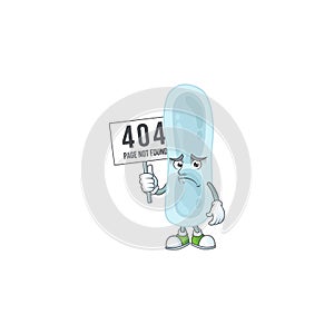 Gloomy face of klebsiella pneumoniae cartoon character with 404 boards
