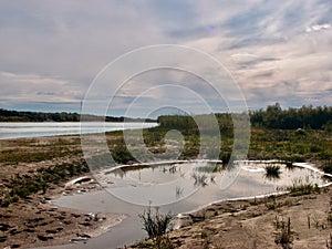 Gloomy foggy morning on the Irtysh river