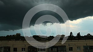 Gloomy landscape with great rainy clouds