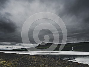 gloomy landscape with river and mountains