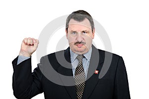 Gloomy man shows gesture of solidarity communists photo
