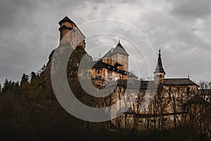 Gloomy medieval castle on the mountain, Orava, Slovakia.