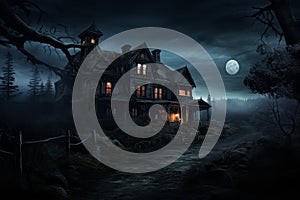 Gloomy Night horror house. Generate Ai