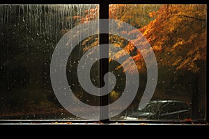 Gloomy Rainy window autumn. Generate Ai