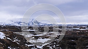 Gloomy snowy volcanic landscape photo