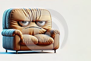 A gloomy sofa with an expression of dissatisfaction. Space for text. photo