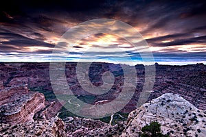 Gloomy sunrise at the Wedge Overlook in Mini Grand Canyon, Utah, USA