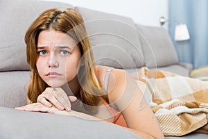 Gloomy teenager girl depression at home