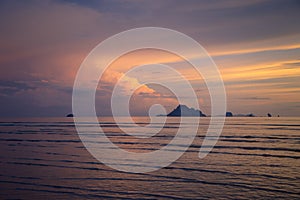 Gloomy tropical sunset,Sunset over Water and Islands,Thailand