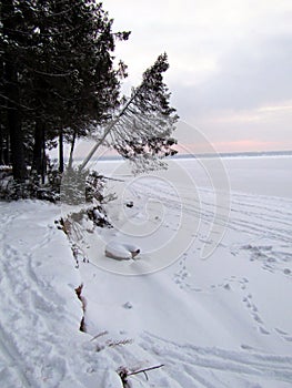 Gloomy winter day Dobryanka, Ural, Russia.