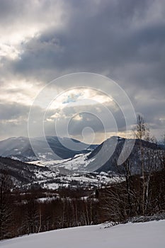 Gloomy winter day in mountains