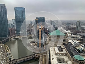 Gloomy winter scene over Chicago River