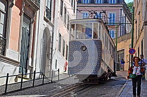 Gloria Funicular in Lisbon, Portugal