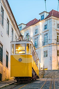 The Gloria funicular in the old town of Lisbon