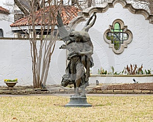 \'Gloria Victis\' a cast of a bronze sculpture by Antonin Mercie on the lawn of a home in Dallas, Texas.