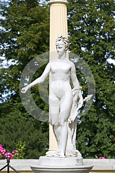 Gloriette in the garden of 16th century baroque Lancut Castle, statue of Diana, Lancut, Poland