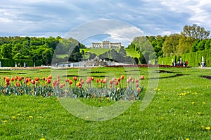 Gloriette pavilion and Neptune fountain in Schonbrunn park in spring, Vienna, Austria