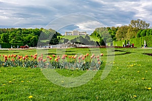 Gloriette pavilion and Neptune fountain in Schonbrunn park in spring, Vienna, Austria