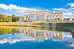 Gloriette viewpoint and Schlossberg fountain lake in Vienna view