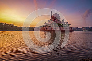 Glorious and colourful sunrise at Putra Mosque