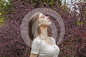 Glorious female face. Young blonde woman on white background