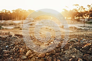 Glorious sunset over gravel. A beautiful shot of a sunset and a dirt road.