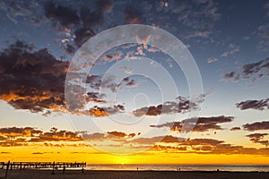 Glorious sunset seascape at Glenelg beach, Adelaide, Australia