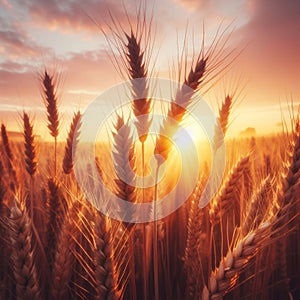 Glorious view over a wheat field during sunrise