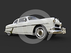 Glorious vintage pearl white car - low angle shot