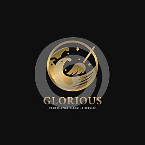 Glory glorious cleaning service logo in elegant luxury gold style badge icon