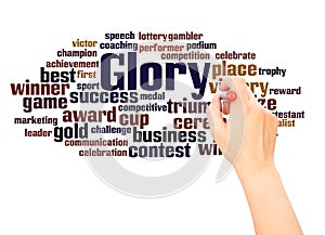 Glory word cloud hand writing concept