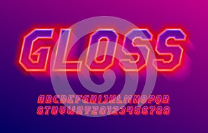 Gloss alphabet font. 3D effect shining letters and numbers.