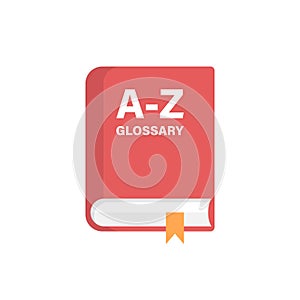 Glossary book icon in flat style. Guidebook encyclopedia vector illustration on isolated background. A-Z notebook sign business